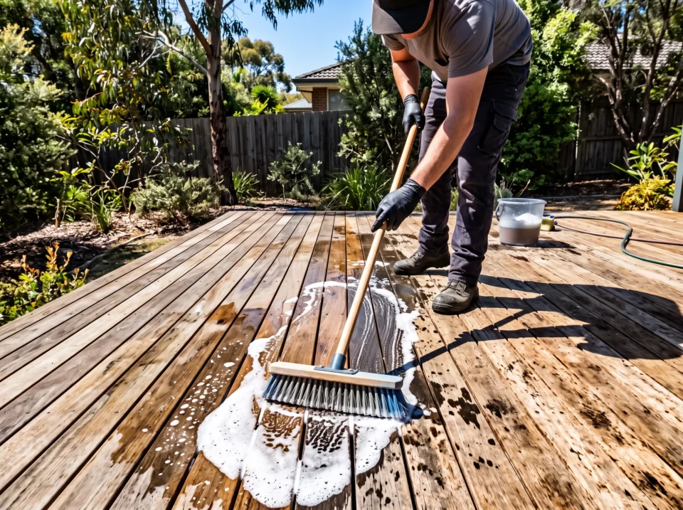 Chemical wash before sealing a timber deck